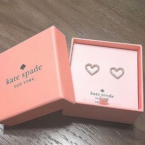 NEW Kate Spade Scrunched Scall Pave Heart Studs in Clear/Rose Gold